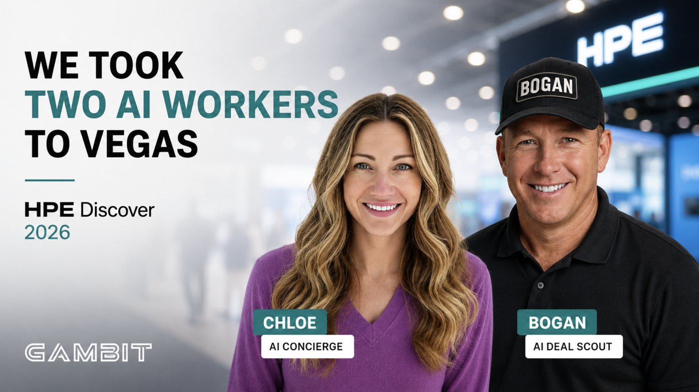 Chloe and Bogan, two Gambit AI workers, at HPE Discover 2026 in Las Vegas